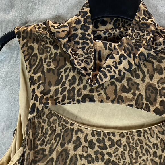 BAR III Women's Cheetah Printed Sleeveless Mock-Neck Cutout Bodycon Dress SZ XL - Picture 5 of 11